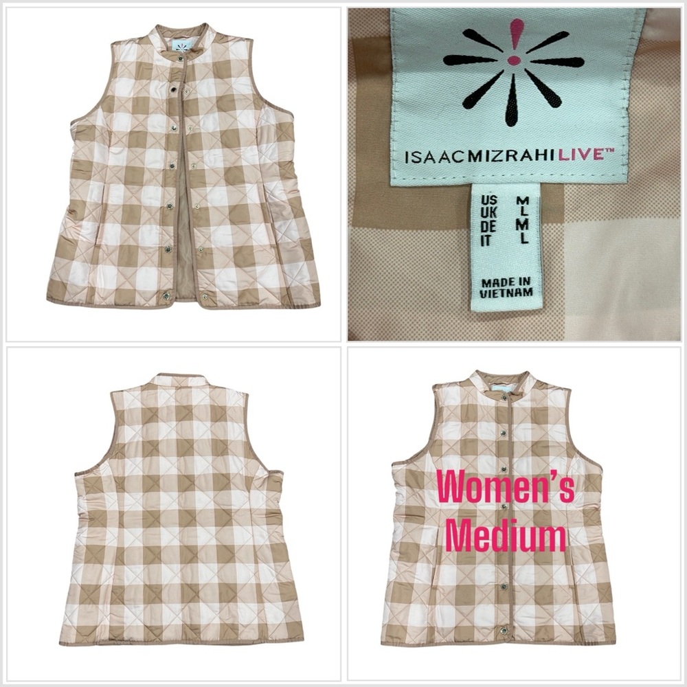 Isaac Mizrahi Live QVC Medium 8 - 10 Vest Quilted Jacket Coat Pink Khaki Square